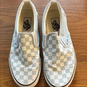 Vans Kids Checkered Slip-On Sneakers - Light Blue and White